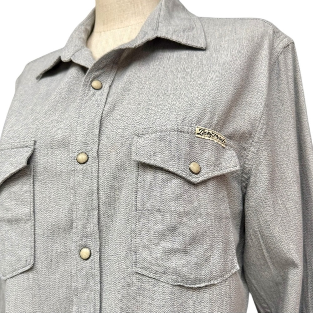Lucky Brand Gray Herringbone Western Snap Shirt Size Small, Western Button Down - Picture 9 of 10